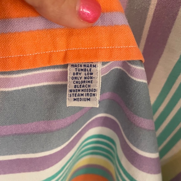 Vintage 80s Ralph Lauren Pastel Rainbow Stripe Cotton Long Sleeve Dress Shirt XL - Picture 15 of 16